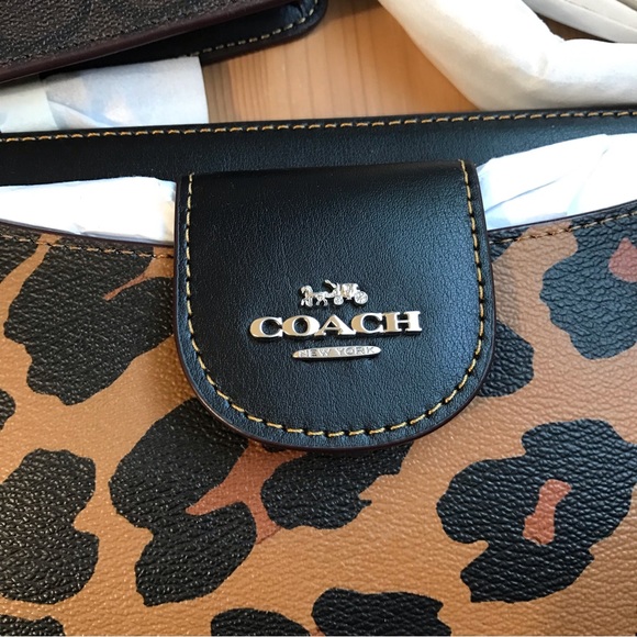 🐆Coach Poppy Crossbody With Card Case With Leopard Print And Signature Canvas - Picture 13 of 14
